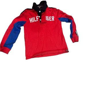 Red, White and Blue Long Sleeve Collared Tommy Hilfiger shirt for kids